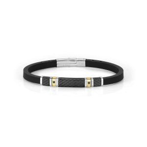 Pulsera city piedra negra placa decorada dorado