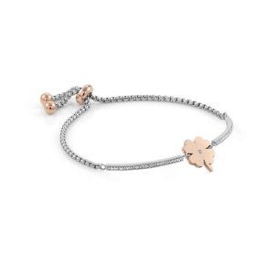 Pulsera milleluci trebol acero y oro rosa