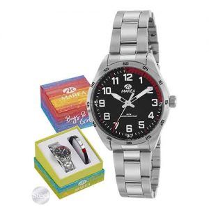 Reloj marea pulsera plata esfera negra detalle rojo