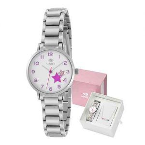 Reloj marea colgante esfera blanca estrellas rosa