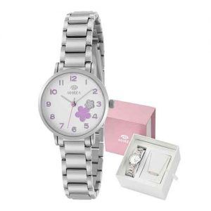 Reloj marea colgante esfera blanca flores rosa