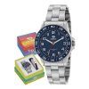 Reloj marea pulsera plata esfera azul marino y plateada