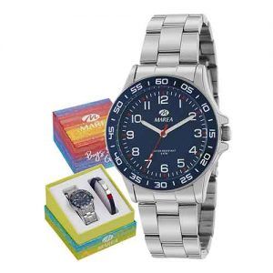 Reloj marea pulsera plata esfera azul marino y plateada