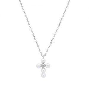 Colgante cruz perlas plata