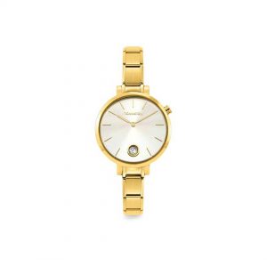 reloj dorado esfera blanca