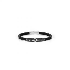 Pulsera ancla plata-negra piedras