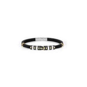 Pulsera ancla plata piedras dorada