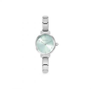 reloj plata esfera azul verdoso