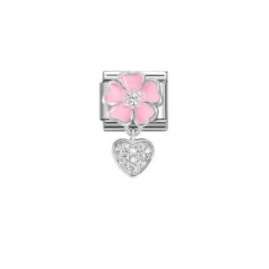 Link Nominatión silver shine flor rosa corazón