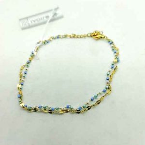 Pulsera Tobillera Oro Perlas Azul