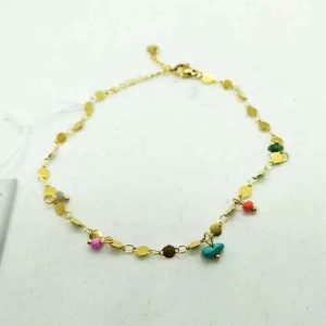 Pulsera Tobillera Oro Piedras Color