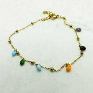 Pulsera Tobillera Oro Piedras Ovaladas Color